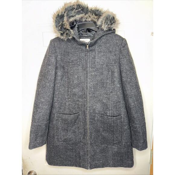 Camaieu Womens Parka Jacket Coat Size 8 Gray Faux Fur Hood Lined Warm Fleece Zip - Picture 1 of 12